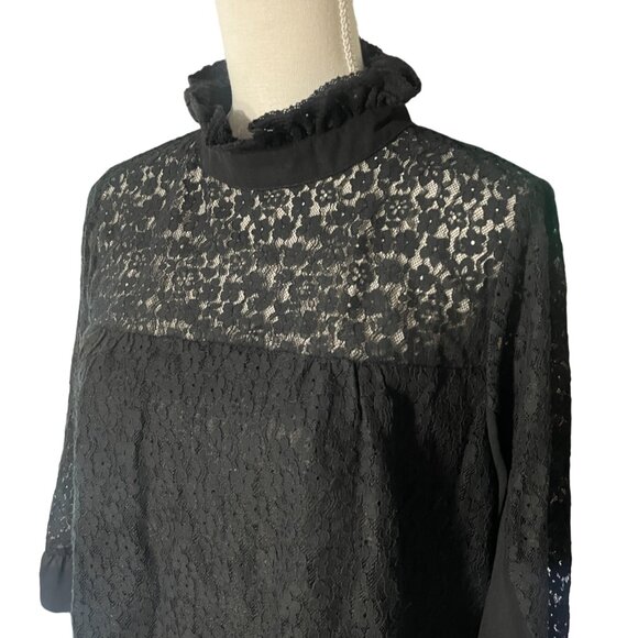 Tuckernuck Rosalee Blouse black size XL lace long sleeve sheer high neck top - Picture 7 of 13